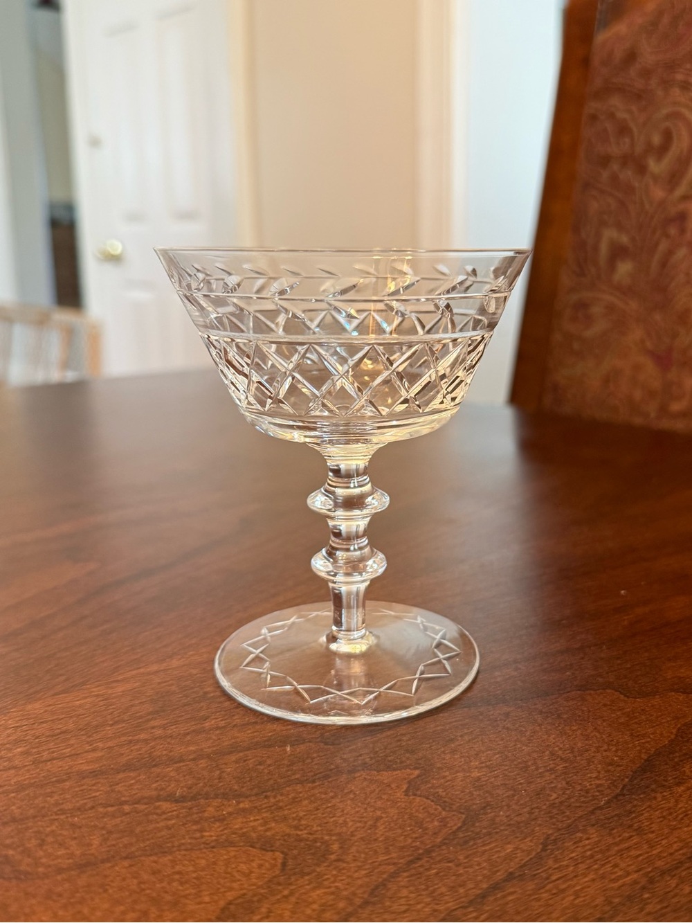 Vintage Replacement Clear Crystal Etched Diamond-Cut Low Sherbet Champagne Glass